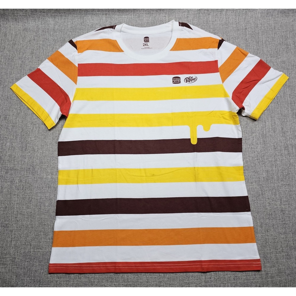 Burger King Dr Pepper Shirt Mens 2XL Multicolor Striped Logo Tee Fast Food